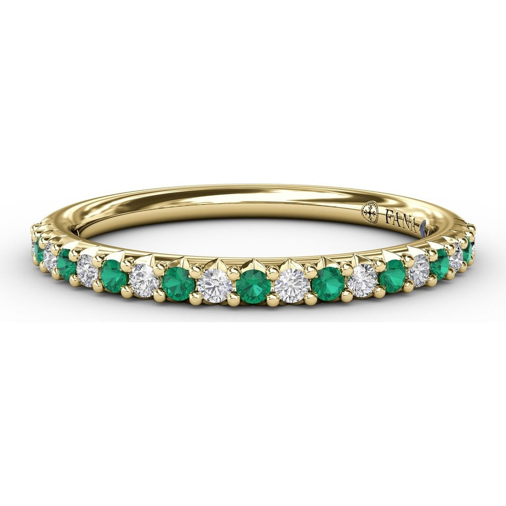 Petite Anniversary Band with Shared-Prong Round Emeralds and Diamonds by Fana - 0.32 Carat Total Gemstone Weight