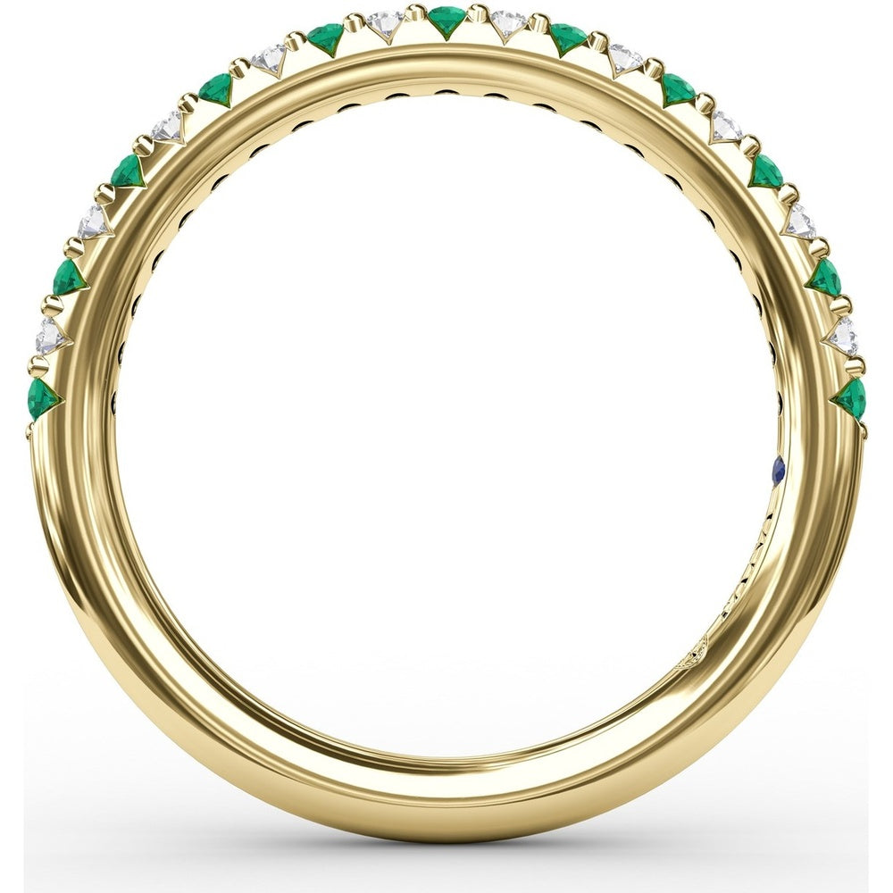 Petite Anniversary Band with Shared-Prong Round Emeralds and Diamonds by Fana - 0.32 Carat Total Gemstone Weight