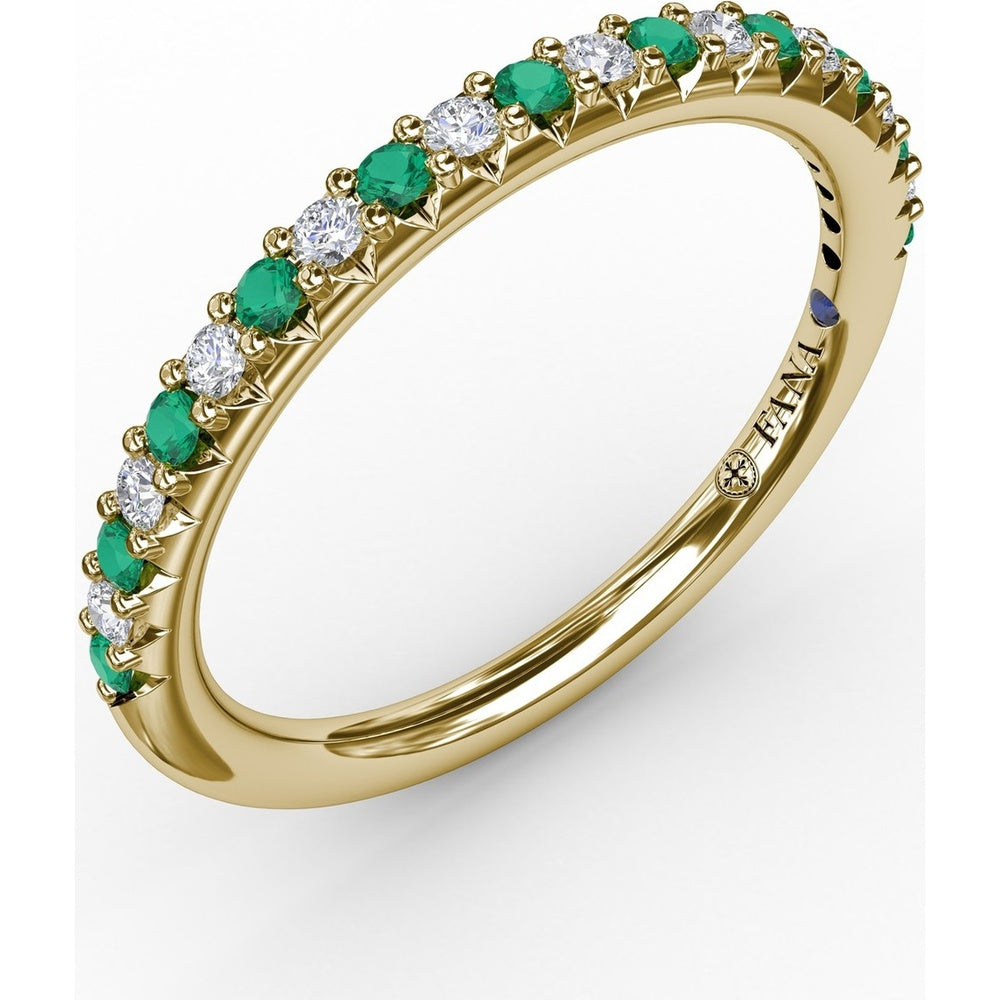 Petite Anniversary Band with Shared-Prong Round Emeralds and Diamonds by Fana - 0.32 Carat Total Gemstone Weight