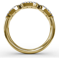Petite Band with Tri-Panel Round Sapphires and Pavé Diamond Halos by Fana - 0.67 Carat Total Gemstone Weight