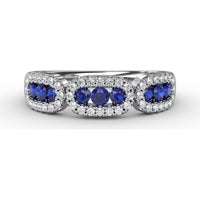 Petite Band with Tri-Panel Round Sapphires and Pavé Diamond Halos by Fana - 0.67 Carat Total Gemstone Weight