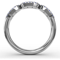 Petite Band with Tri-Panel Round Sapphires and Pavé Diamond Halos by Fana - 0.67 Carat Total Gemstone Weight
