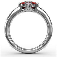 Petite Floral Ring with Oval Rubies and Round Diamonds by Fana - 1.38 Carat Total Gemstone Weight