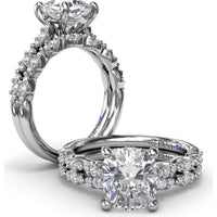 Petite Pavé Diamond Engagement Ring Setting with Cushion Shape Accents by Fana - 0.20 Carat Total Diamond Weight
