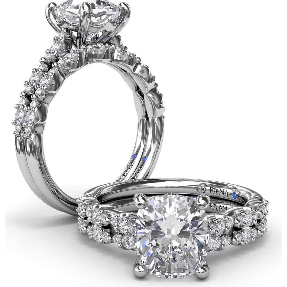 Petite Pavé Diamond Engagement Ring Setting with Cushion Shape Accents by Fana - 0.20 Carat Total Diamond Weight