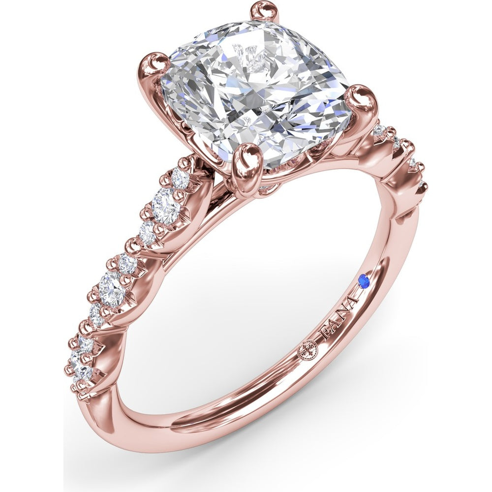 Petite Pavé Diamond Engagement Ring Setting with Cushion Shape Accents by Fana - 0.20 Carat Total Diamond Weight