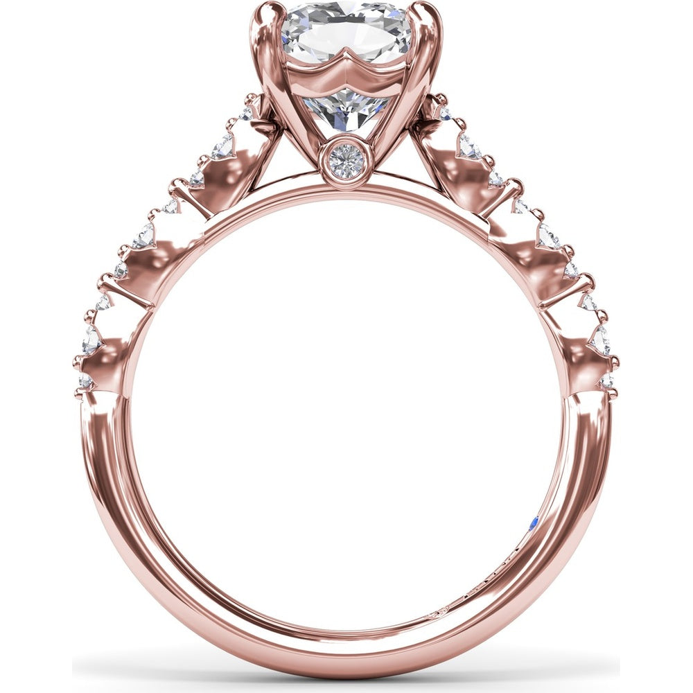 Petite Pavé Diamond Engagement Ring Setting with Cushion Shape Accents by Fana - 0.20 Carat Total Diamond Weight