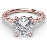 Petite Pavé Diamond Engagement Ring Setting with Cushion Shape Accents by Fana - 0.20 Carat Total Diamond Weight