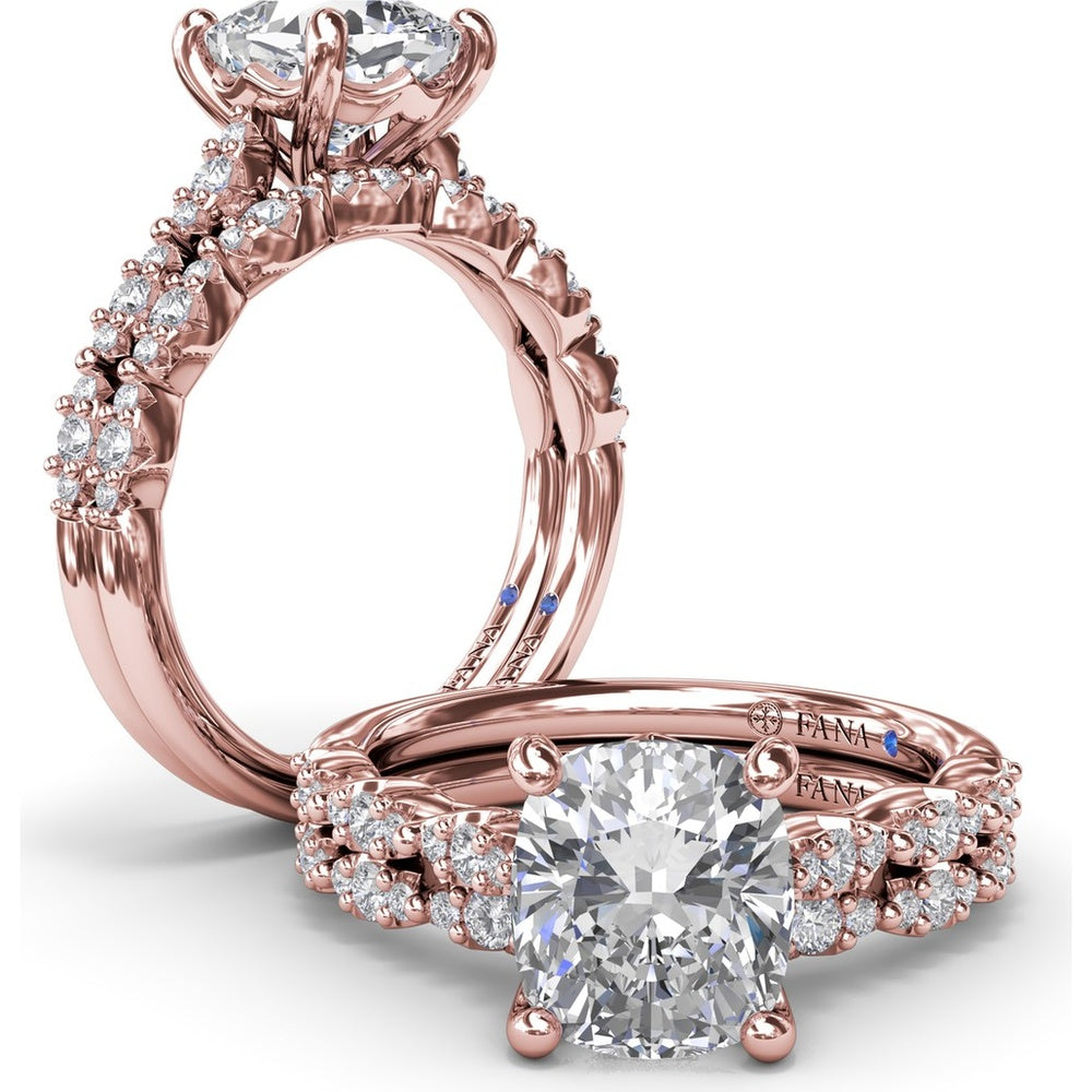 Petite Pavé Diamond Engagement Ring Setting with Cushion Shape Accents by Fana - 0.20 Carat Total Diamond Weight
