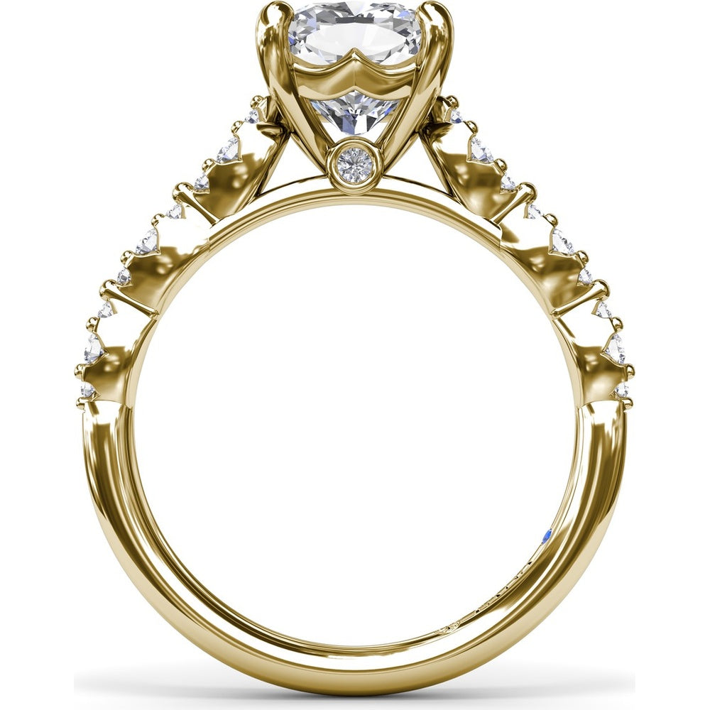 Petite Pavé Diamond Engagement Ring Setting with Cushion Shape Accents by Fana - 0.20 Carat Total Diamond Weight