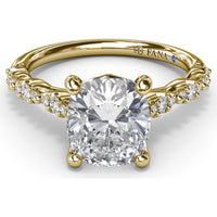 Petite Pavé Diamond Engagement Ring Setting with Cushion Shape Accents by Fana - 0.20 Carat Total Diamond Weight