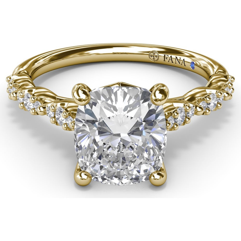 Petite Pavé Diamond Engagement Ring Setting with Cushion Shape Accents by Fana - 0.20 Carat Total Diamond Weight
