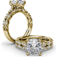 Petite Pavé Diamond Engagement Ring Setting with Cushion Shape Accents by Fana - 0.20 Carat Total Diamond Weight