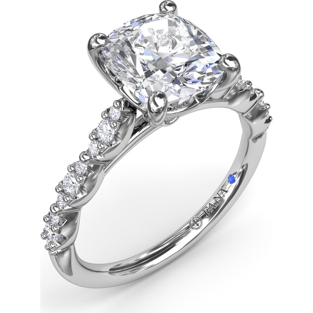 Petite Pavé Diamond Engagement Ring Setting with Cushion Shape Accents by Fana - 0.20 Carat Total Diamond Weight