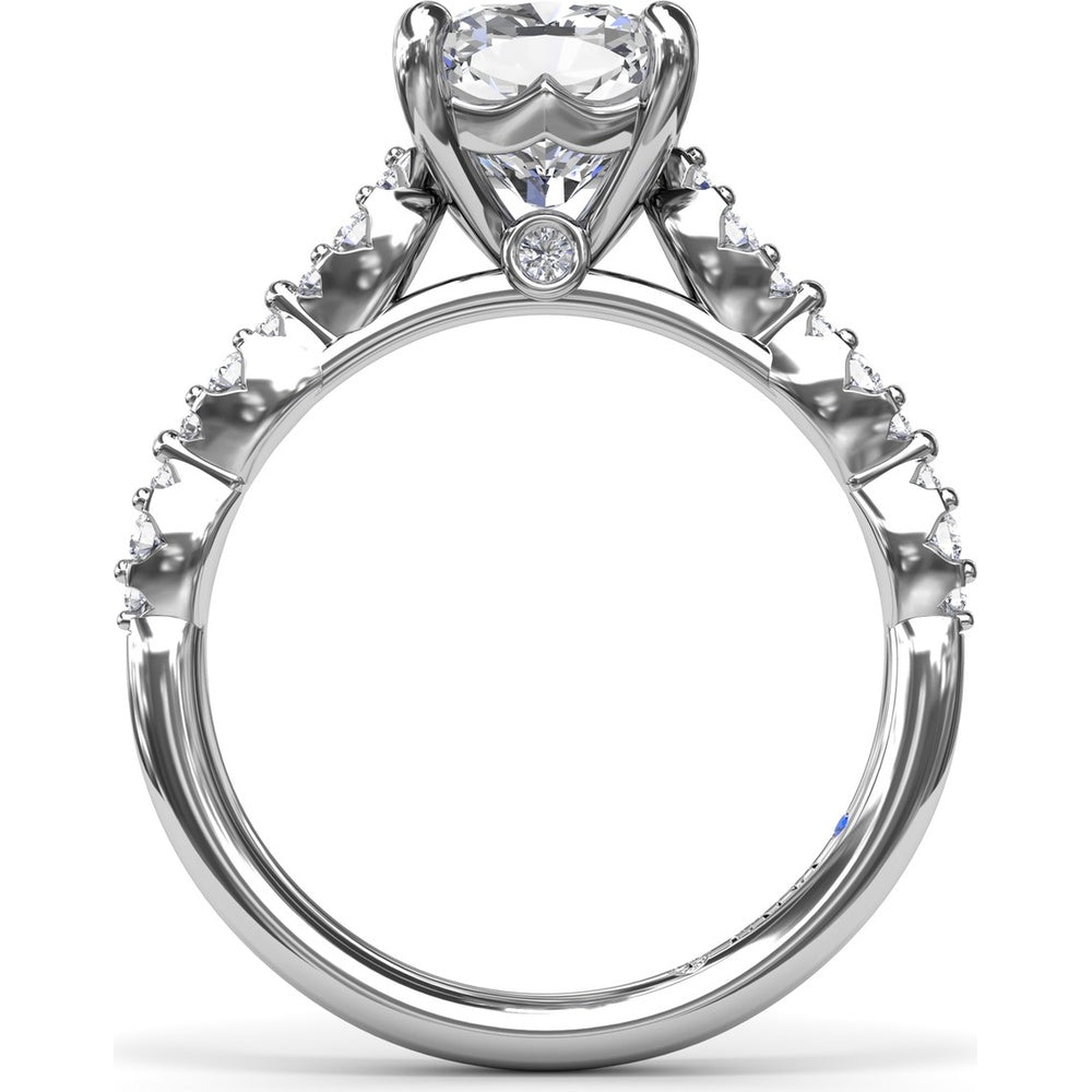 Petite Pavé Diamond Engagement Ring Setting with Cushion Shape Accents by Fana - 0.20 Carat Total Diamond Weight