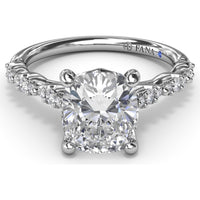 Petite Pavé Diamond Engagement Ring Setting with Cushion Shape Accents by Fana - 0.20 Carat Total Diamond Weight