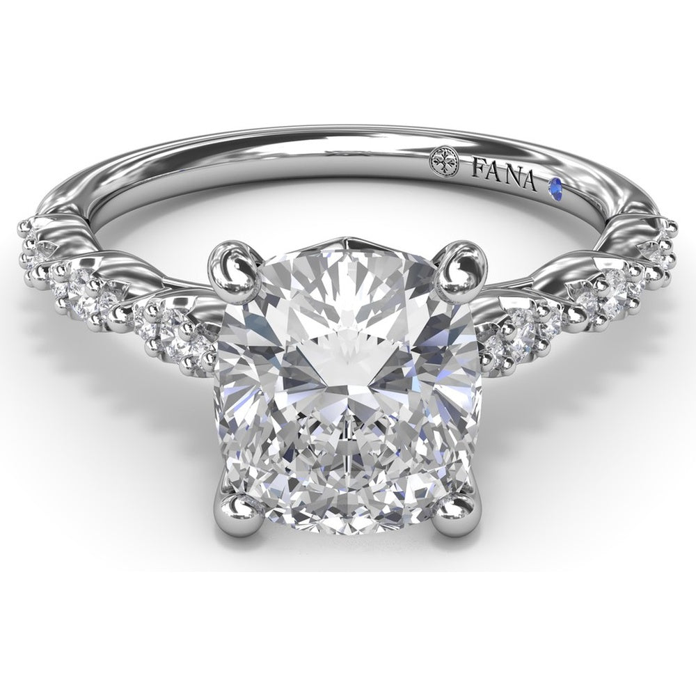 Petite Pavé Diamond Engagement Ring Setting with Cushion Shape Accents by Fana - 0.20 Carat Total Diamond Weight