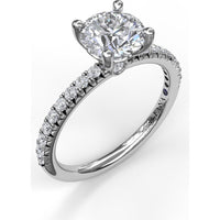Petite Round Solitaire Engagement Ring Setting with Pavé Diamond Shank by Fana - 0.30 Carat Total Diamond Weight
