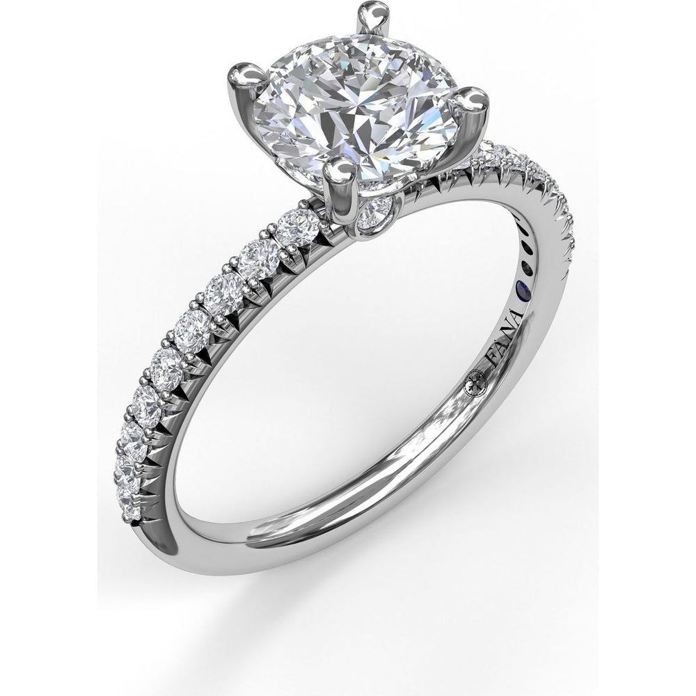 Petite Round Solitaire Engagement Ring Setting with Pavé Diamond Shank by Fana - 0.30 Carat Total Diamond Weight