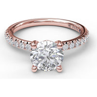 Petite Round Solitaire Engagement Ring Setting with Pavé Diamond Shank by Fana - 0.30 Carat Total Diamond Weight