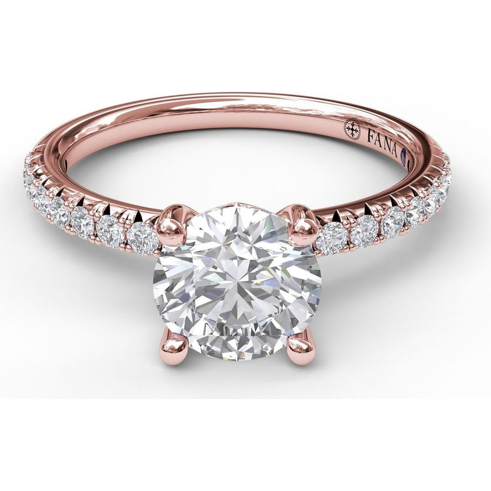 Petite Round Solitaire Engagement Ring Setting with Pavé Diamond Shank by Fana - 0.30 Carat Total Diamond Weight