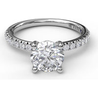 Petite Round Solitaire Engagement Ring Setting with Pavé Diamond Shank by Fana - 0.30 Carat Total Diamond Weight
