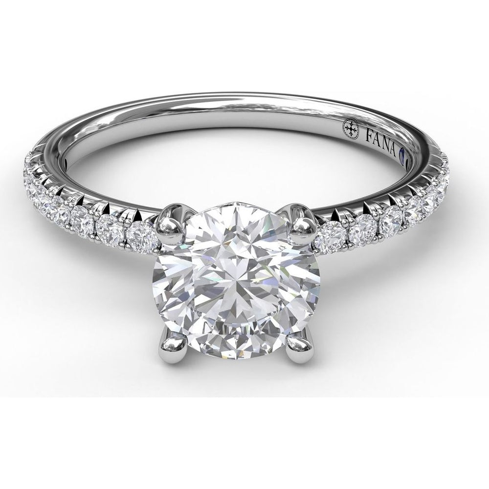 Petite Round Solitaire Engagement Ring Setting with Pavé Diamond Shank by Fana - 0.30 Carat Total Diamond Weight