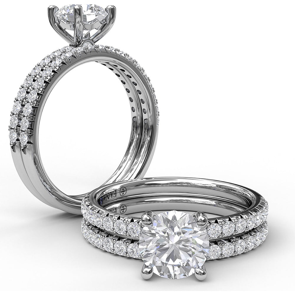 Petite Round Solitaire Engagement Ring Setting with Pavé Diamond Shank by Fana - 0.30 Carat Total Diamond Weight