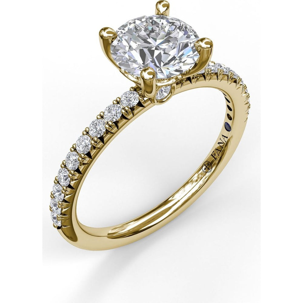 Petite Round Solitaire Engagement Ring Setting with Pavé Diamond Shank by Fana - 0.30 Carat Total Diamond Weight