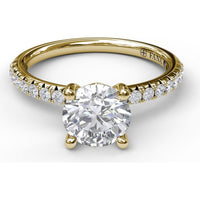 Petite Round Solitaire Engagement Ring Setting with Pavé Diamond Shank by Fana - 0.30 Carat Total Diamond Weight