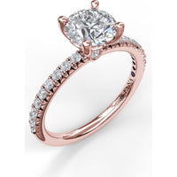 Petite Round Solitaire Engagement Ring Setting with Pavé Diamond Shank by Fana - 0.30 Carat Total Diamond Weight