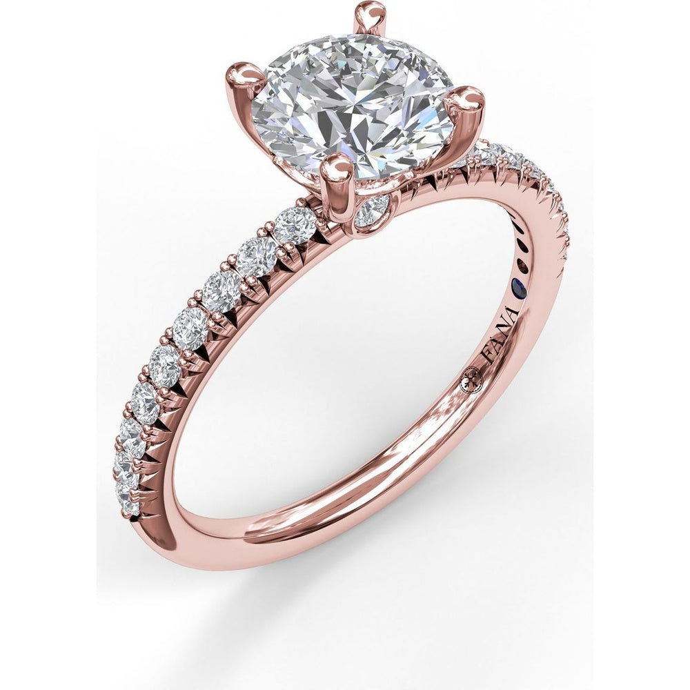 Petite Round Solitaire Engagement Ring Setting with Pavé Diamond Shank by Fana - 0.30 Carat Total Diamond Weight