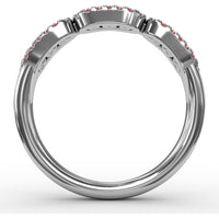 Petite Ruby and Diamond Halo Band with Three Oval Frames by Fana - 0.67 Carat Total Gemstone Weight