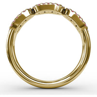 Petite Ruby and Diamond Halo Band with Three Oval Frames by Fana - 0.67 Carat Total Gemstone Weight