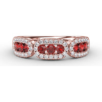 Petite Ruby and Diamond Halo Band with Three Oval Frames by Fana - 0.67 Carat Total Gemstone Weight