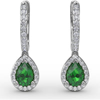 Petite Teardrop Hoop Earrings with Pear-Shaped Emerald and Pavé Diamond Halo by Fana - 1.01 Carat Total Gemstone Weight
