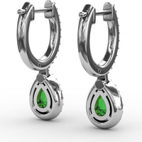 Petite Teardrop Hoop Earrings with Pear-Shaped Emerald and Pavé Diamond Halo by Fana - 1.01 Carat Total Gemstone Weight