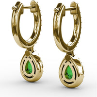 Petite Teardrop Hoop Earrings with Pear-Shaped Emerald and Pavé Diamond Halo by Fana - 1.01 Carat Total Gemstone Weight
