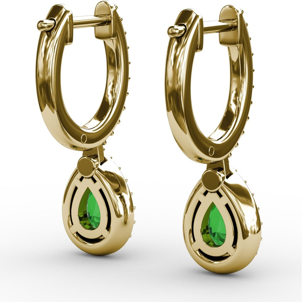 Petite Teardrop Hoop Earrings with Pear-Shaped Emerald and Pavé Diamond Halo by Fana - 1.01 Carat Total Gemstone Weight