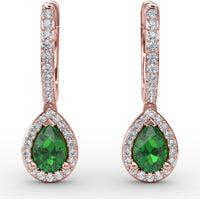 Petite Teardrop Hoop Earrings with Pear-Shaped Emerald and Pavé Diamond Halo by Fana - 1.01 Carat Total Gemstone Weight