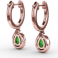 Petite Teardrop Hoop Earrings with Pear-Shaped Emerald and Pavé Diamond Halo by Fana - 1.01 Carat Total Gemstone Weight