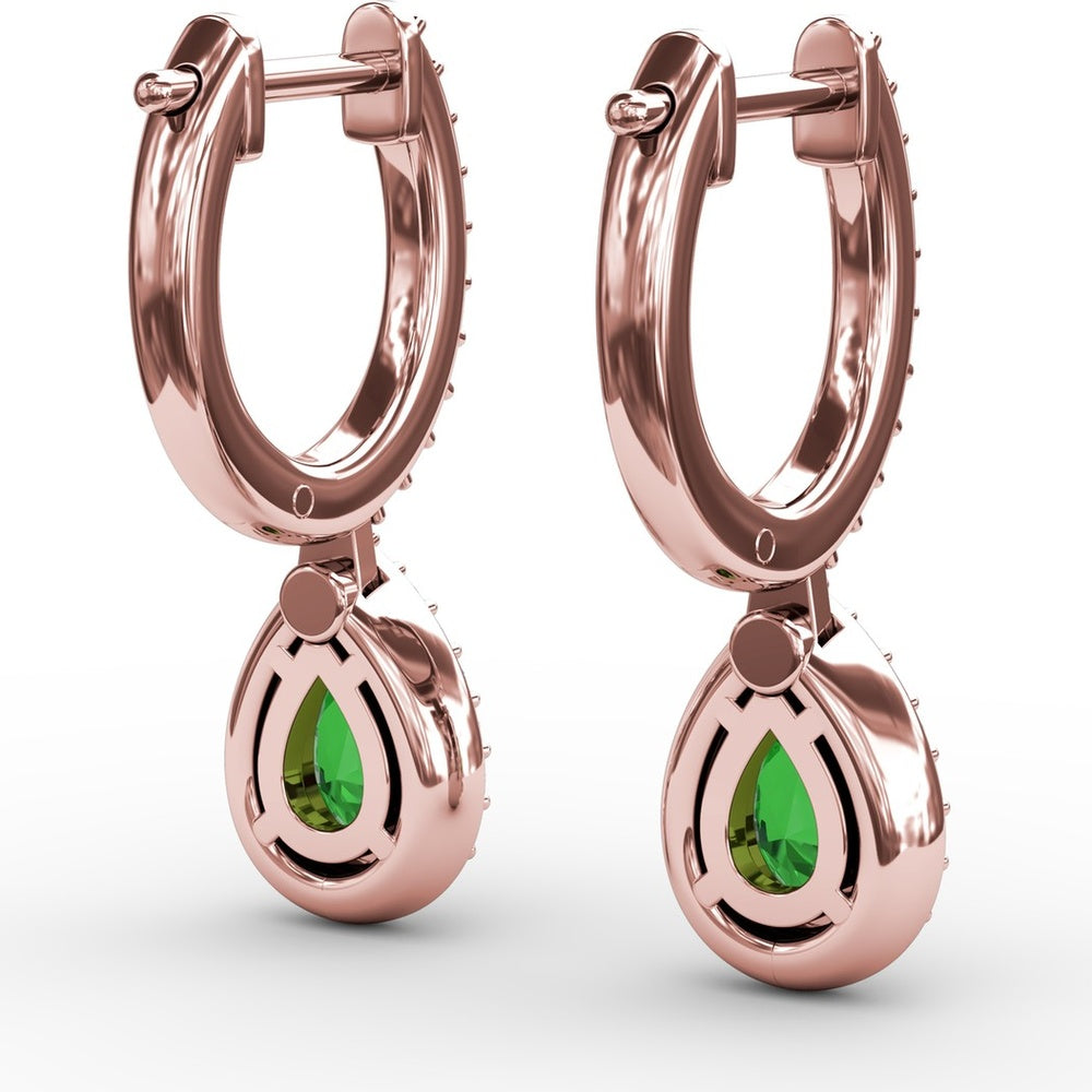 Petite Teardrop Hoop Earrings with Pear-Shaped Emerald and Pavé Diamond Halo by Fana - 1.01 Carat Total Gemstone Weight