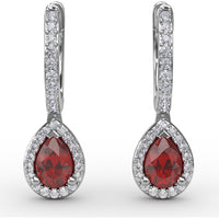 Petite Teardrop Hoop Earrings with Pear-Shaped Ruby and Diamond Halo by Fana - 1.35 Carat Total Gemstone Weight