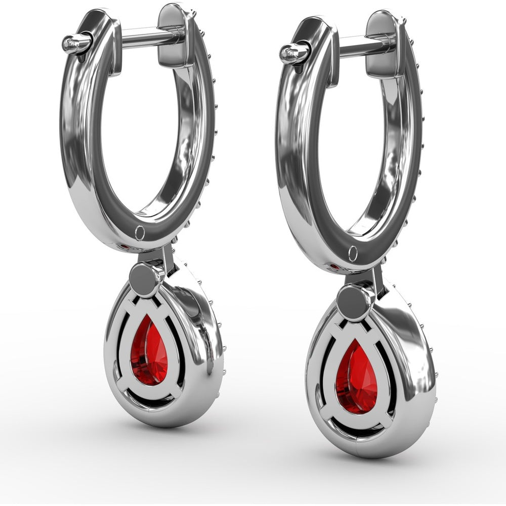 Petite Teardrop Hoop Earrings with Pear-Shaped Ruby and Diamond Halo by Fana - 1.35 Carat Total Gemstone Weight