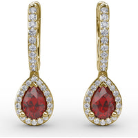 Petite Teardrop Hoop Earrings with Pear-Shaped Ruby and Diamond Halo by Fana - 1.35 Carat Total Gemstone Weight