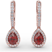 Petite Teardrop Hoop Earrings with Pear-Shaped Ruby and Diamond Halo by Fana - 1.35 Carat Total Gemstone Weight