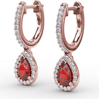 Petite Teardrop Hoop Earrings with Pear-Shaped Ruby and Diamond Halo by Fana - 1.35 Carat Total Gemstone Weight