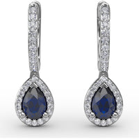 Petite Teardrop Hoop Earrings with Pear-Shaped Sapphires and Diamond Halo by Fana - 1.35 Carat Total Gemstone Weight