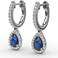 Petite Teardrop Hoop Earrings with Pear-Shaped Sapphires and Diamond Halo by Fana - 1.35 Carat Total Gemstone Weight