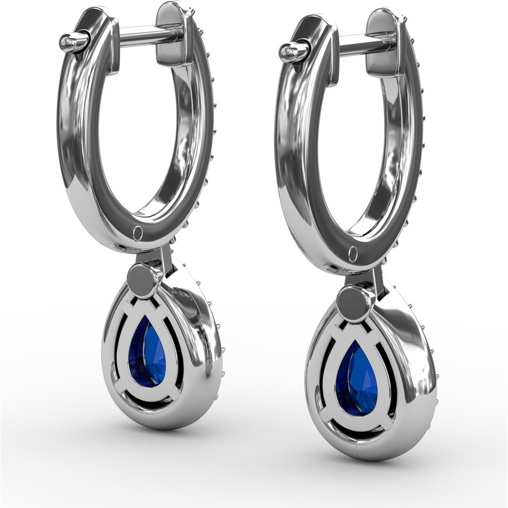 Petite Teardrop Hoop Earrings with Pear-Shaped Sapphires and Diamond Halo by Fana - 1.35 Carat Total Gemstone Weight
